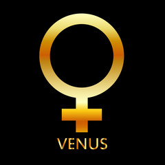 Zodiac and astrology symbol of the planet Venus in gold colors- astronomical icon © shawlin