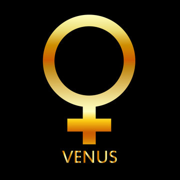 Zodiac and astrology symbol of the planet Venus in gold colors- astronomical icon