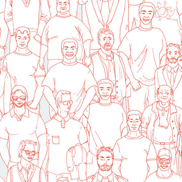 seamless crod of men vector pattern. Hand drawn