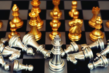 Chess board game, business competitive concept, encounter situation, losing and winning