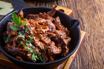 Beef Stroganoff with tomato sauce and sour cream