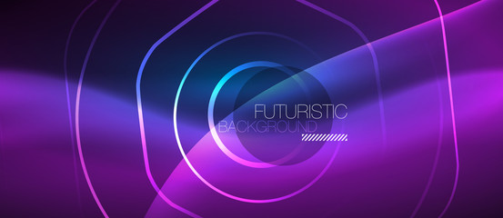 Neon glowing lines, magic energy space blue light concept, abstract background wallpaper design