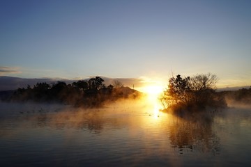Obraz premium 新年の日の出を迎える浮島周辺水辺公園