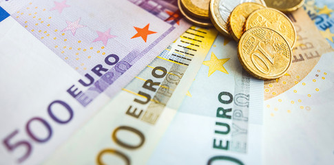 Money  close up. American dollar and euro bills.