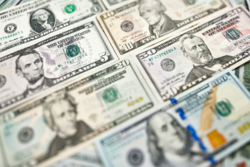 Money  close up. American dollar and euro bills.