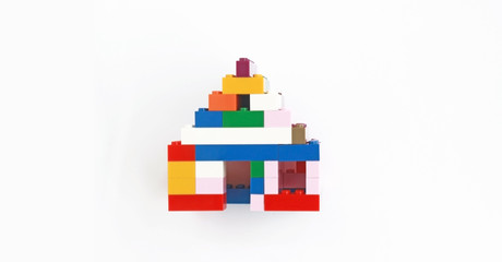 house built with children building blocks, top view