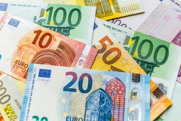 Euro cash background. Different euro banknotes.