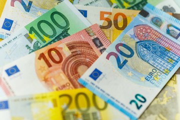 Obraz premium Euro cash background. Different euro banknotes.