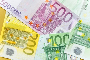 Euro cash background. Different euro banknotes.