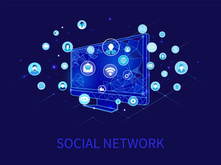 Social Network and Computer with Profiles Vector