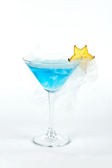 blue martini with olives