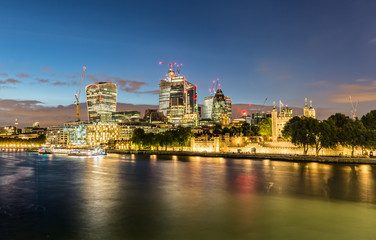 Naklejka na ściany i meble The Modern Skyline of London and the Tower at Night