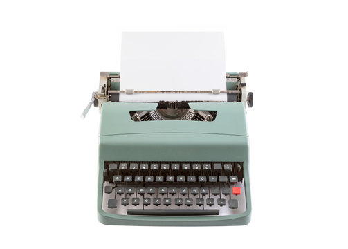 Vintage typewriter header with paper isolated on white background with clipping path