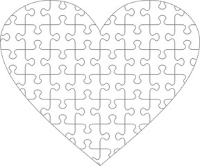 Heart shaped jigsaw puzzle blank template with classic style transparent (for vector mode) pieces, suitable for Valentine's Day, wedding and romantic designs and projects
