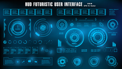 HUD futuristic blue user interface, dashboard display virtual reality technology screen, target