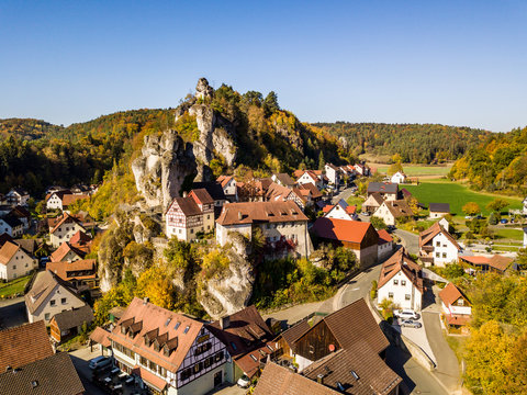Germany, Bavaria, Franconian Switzerland, Tuechersfeld, view of church village