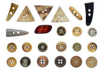 Set of various vintage sewing buttons isolated on white background