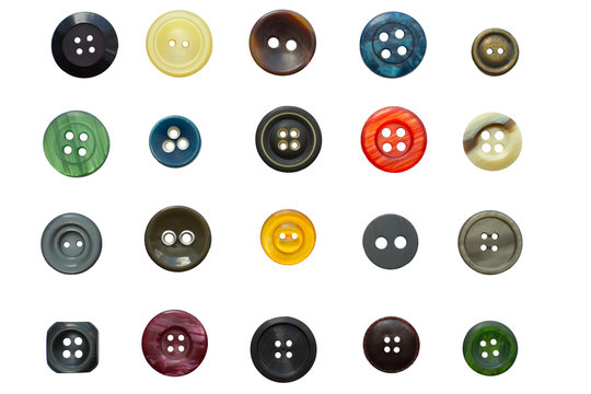 Set of various vintage sewing buttons isolated on white background