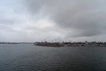 View Helsinki from sea, in winter time