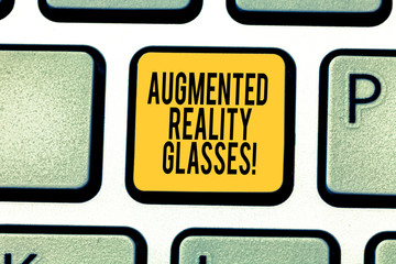 Handwriting text writing Augmented Reality Glasses. Concept meaning Digital eye glasses Personal imaging system Keyboard key Intention to create computer message pressing keypad idea