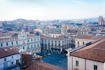 Catania aerial cityscape, travel to Sicily, Italy.