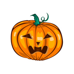 Vector illustration of cartoon halloween pumpkin with evil face. Isolated on white backgroound. 10 EPS