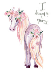 Obraz na płótnie Canvas Magic Pony. Watercolor illustration, beautiful isolated little h