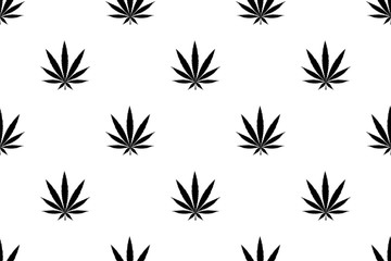Fototapeta na wymiar Cannabis seamless pattern. Marijuana floral pattern. Flat leaf of weed cannabis, monochrome black and whit. Marijuana design element seamless for fabric vector illustration.