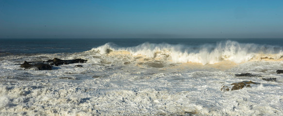 big waves in the Atlantic ocean on the cliff of Essaouira,in Morocco