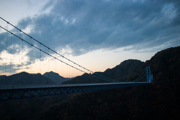 Dusk of the Ryujin Large Suspension Bridge in Autumn / Hitachiota City, Ibaraki Prefecture, Japan
