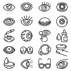 Eyeball icon set. Outline set of eyeball vector icons for web design isolated on white background