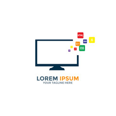 Computer monitor logo with colored squares inside their programming languages