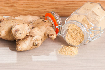 ginger root on the wooden background
