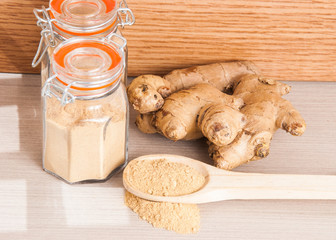 ginger root on the wooden background