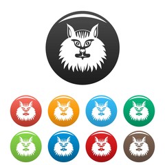 Cat head icons set 9 color vector isolated on white for any design