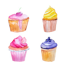 Hand drawn watercolors cupcake