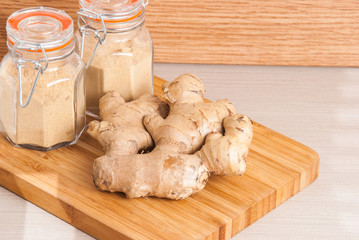 ginger root on the wooden background