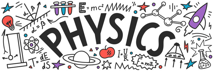 Physics doodles with lettering.  - obrazy, fototapety, plakaty