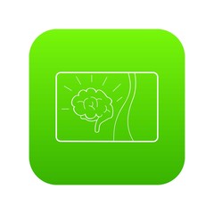 Medical card of brain icon green vector isolated on white background