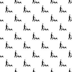 Man hold lawn mower pattern seamless vector repeat geometric for any web design