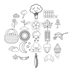 Natural food icons set. Outline set of 25 natural food vector icons for web isolated on white background