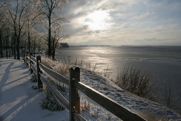 winter landscape with lake and sky