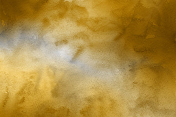 Gold luxury ink and watercolor textures on white paper background. Paint leaks and ombre effects. Hand painted vintage texture.