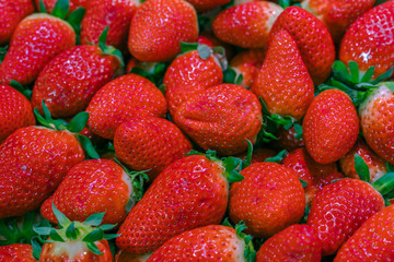 Background from freshly harvested strawberries,  Organic.