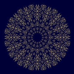 Oriental floral ornament, mandala on a dark blue background for your design. Vector illustration.