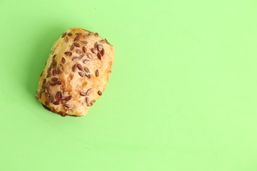 delicious salty cake on colorful background