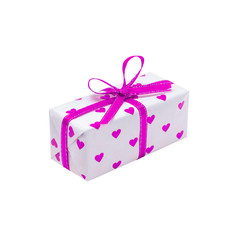 gift wrapped in a red box with a picture of a heart for Valentine's Day