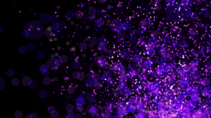 Abstract bright rain in dark space. Network Design with Particle. Big data. Festive banner in bright colors. 3D rendering.