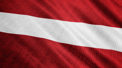 Latvia flag is waving 3D illustration. Symbol of Latvian national on fabric cloth 3D rendering in full perspective.