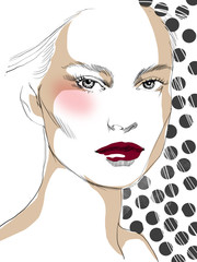 Young beautiful woman fashion-illustration watercolour draw portrait